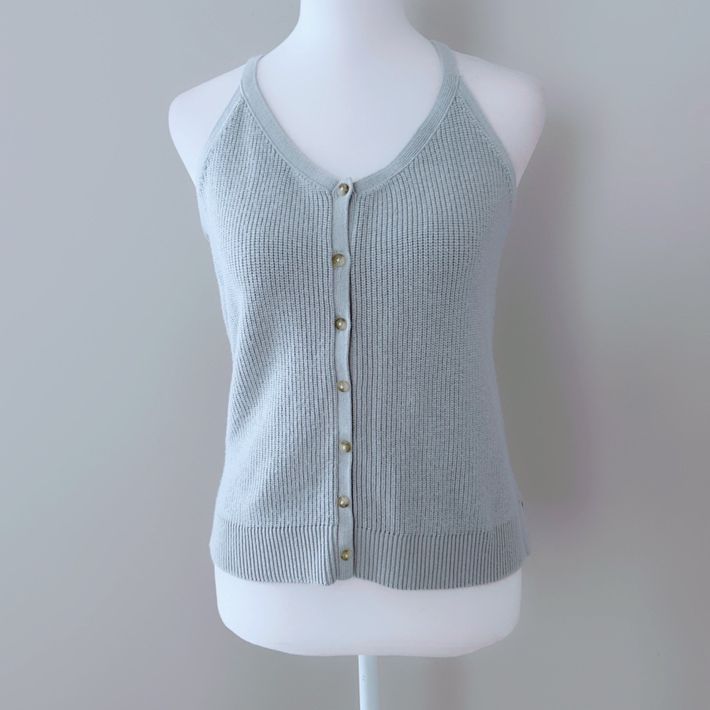 Abercrombie & Fitch Ribbed Knit Button-Front Tank Top – Light Gray, Size S